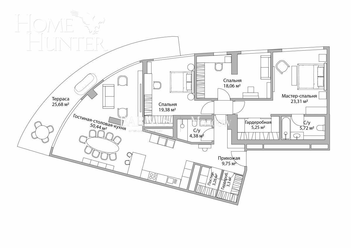 4-КОМН. КВАРТИРА С ОТДЕЛКОЙ 150.6 М² НА 19 ЭТАЖЕ
