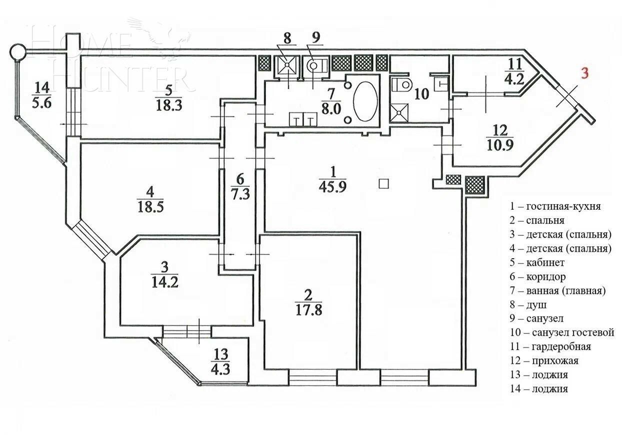 5-КОМН. КВАРТИРА С ОТДЕЛКОЙ 152.1 М² НА 3 ЭТАЖЕ