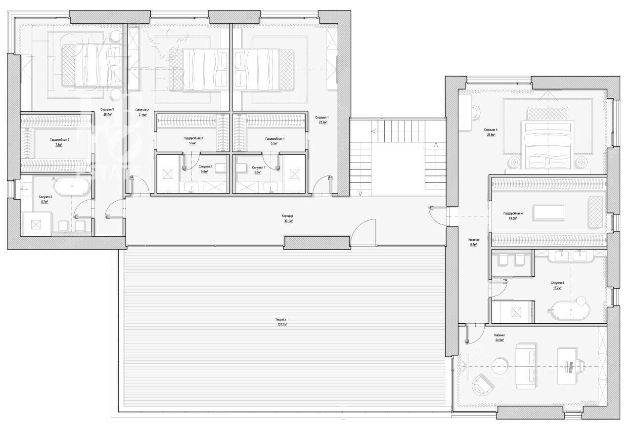 1-этажный коттедж 590 м² без отделки
