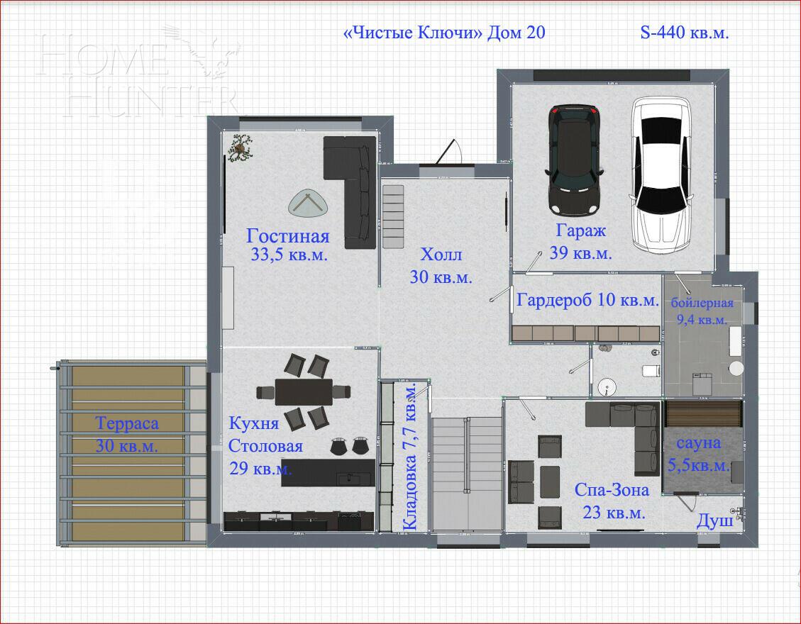 1-этажный коттедж 416 м² с отделкой