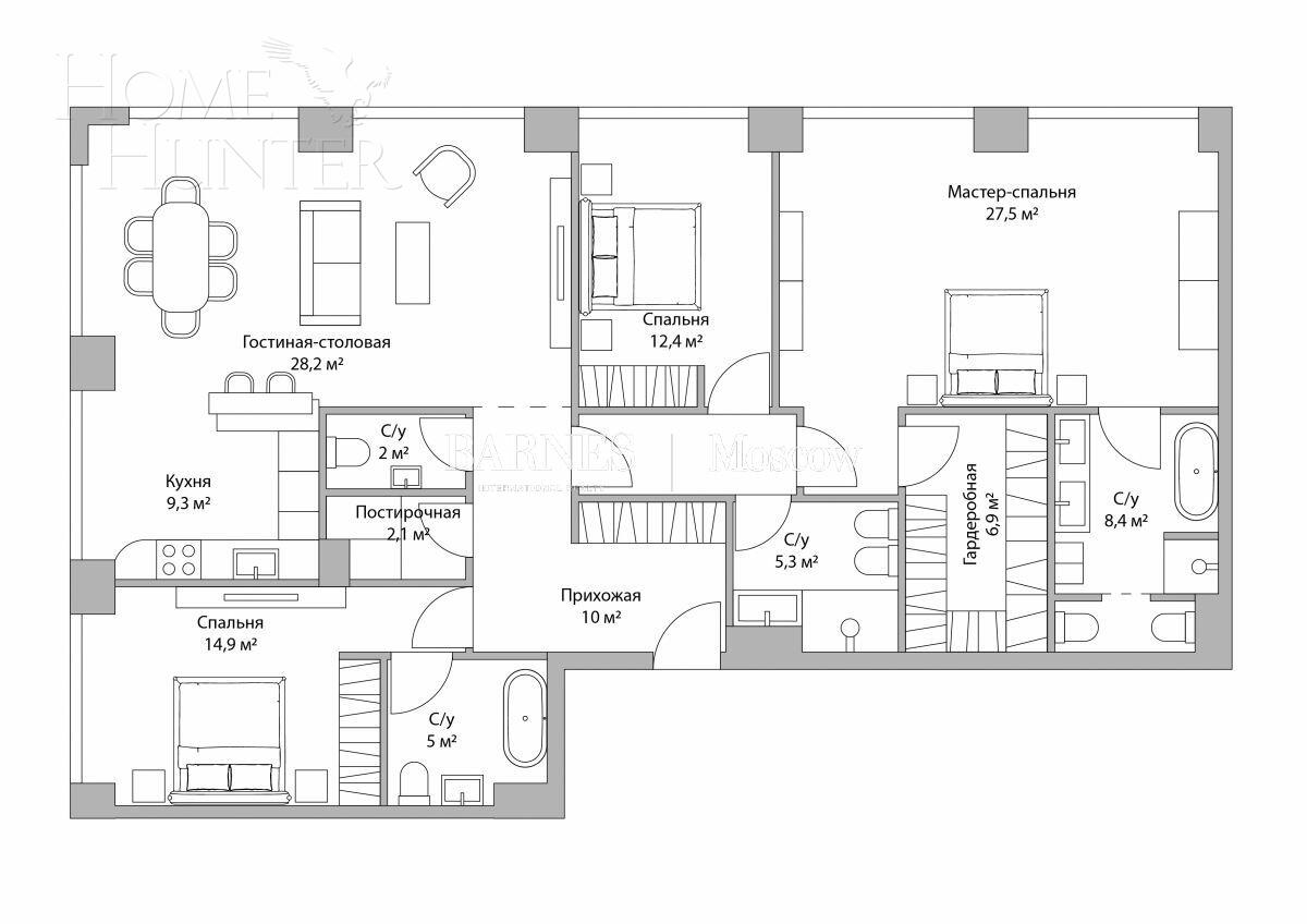 4-КОМН. КВАРТИРА БЕЗ ОТДЕЛКИ 135 М² НА 2 ЭТАЖЕ
