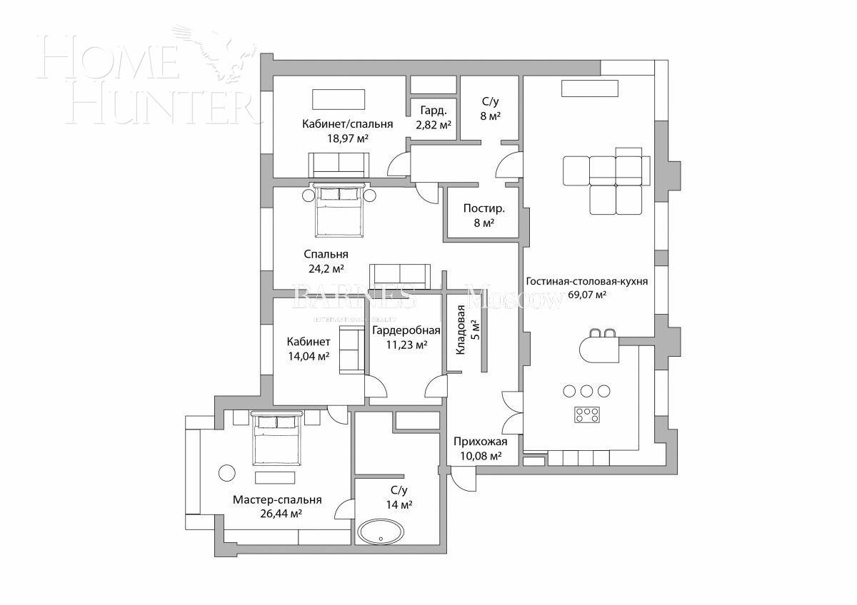 5-КОМН. КВАРТИРА БЕЗ ОТДЕЛКИ 220 М² НА 4 ЭТАЖЕ