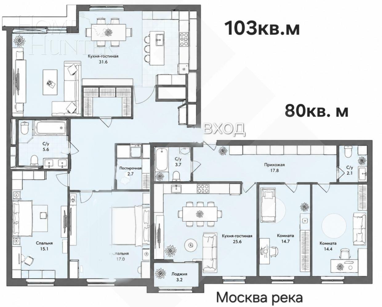 5-КОМН. КВАРТИРА БЕЗ ОТДЕЛКИ 182 М² НА 15 ЭТАЖЕ