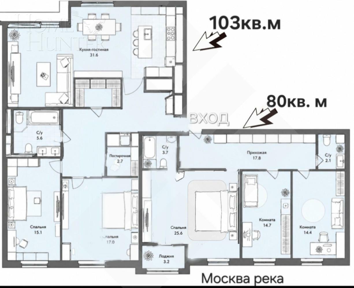 5-КОМН. КВАРТИРА БЕЗ ОТДЕЛКИ 182 М² НА 15 ЭТАЖЕ