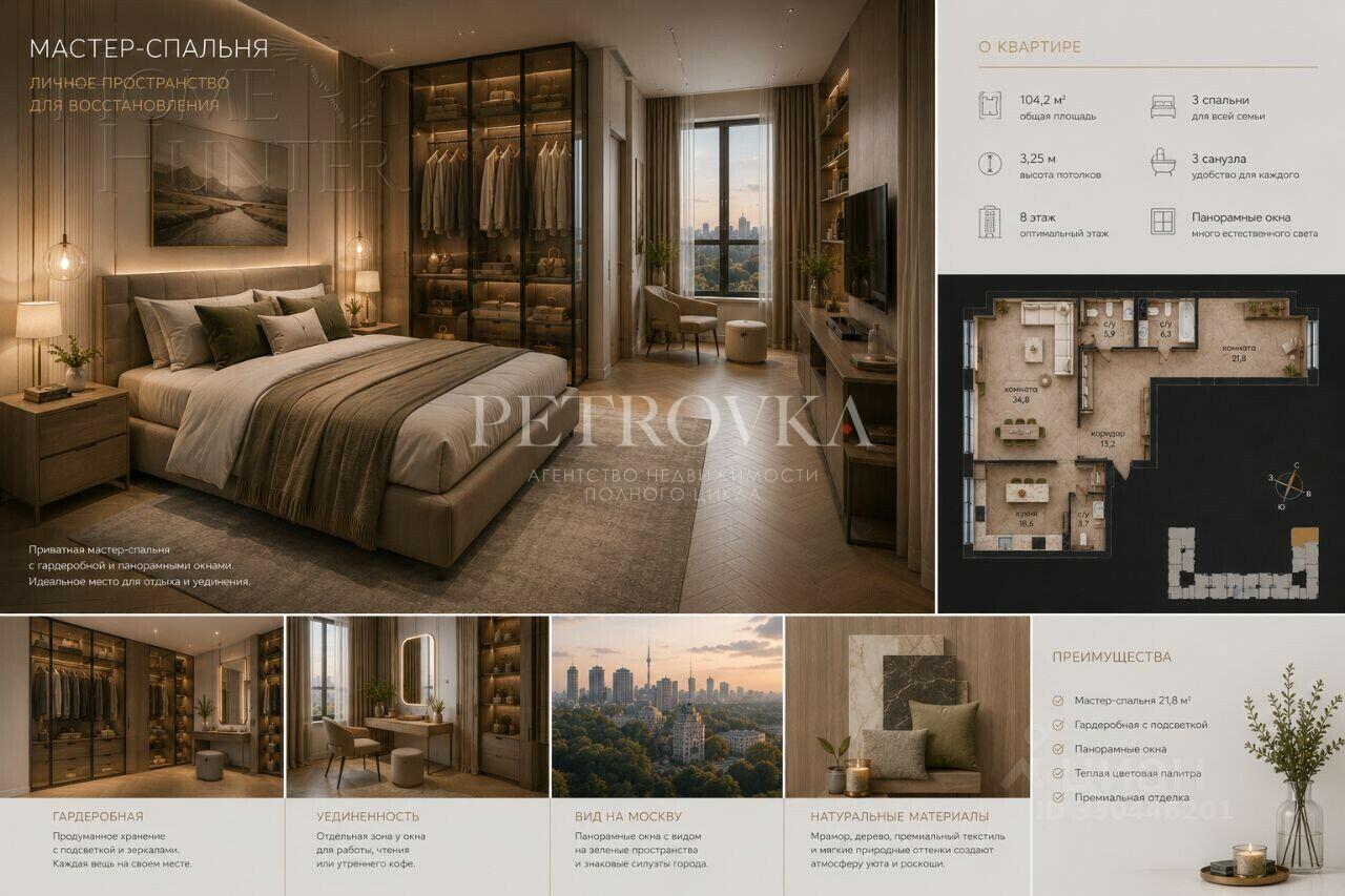 3-КОМН. КВАРТИРА БЕЗ ОТДЕЛКИ 104.2 М² НА 8 ЭТАЖЕ