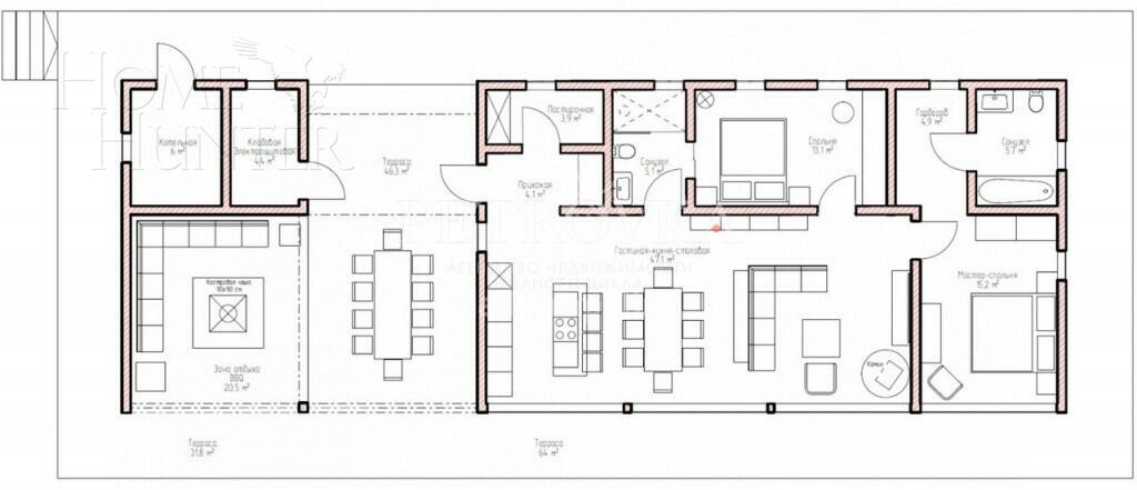 1-этажный коттедж 276.8 м² с отделкой