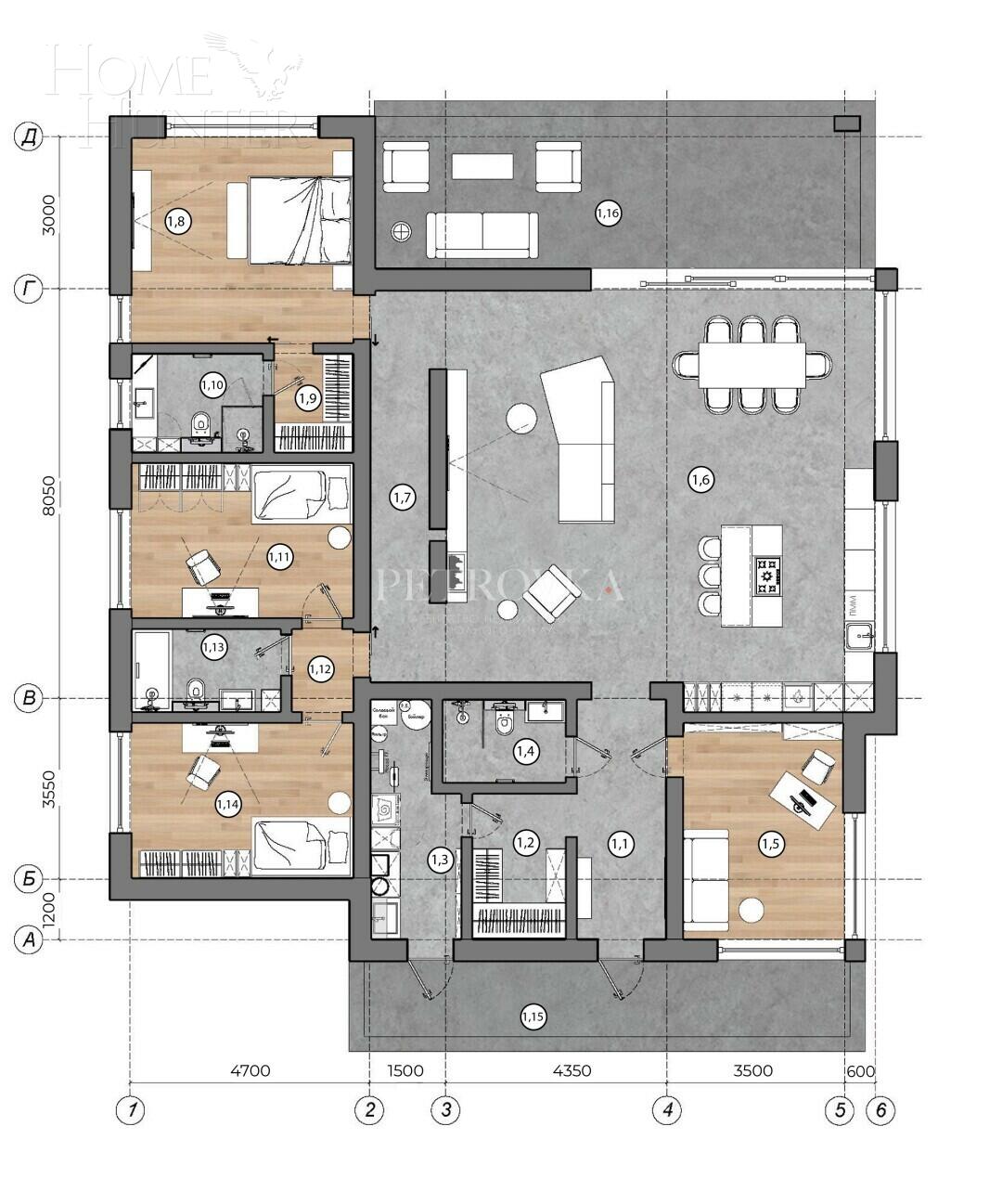 1-этажный коттедж 220 м² с отделкой