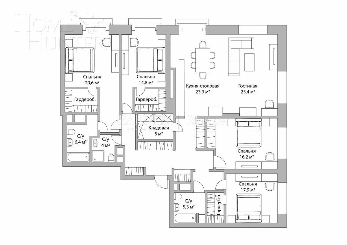5-КОМН. КВАРТИРА БЕЗ ОТДЕЛКИ 180 М² НА 16 ЭТАЖЕ