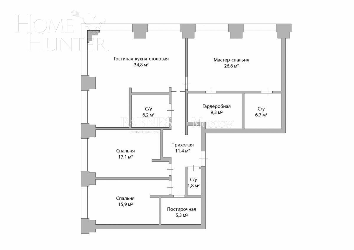4-КОМН. КВАРТИРА БЕЗ ОТДЕЛКИ 135 М² НА 26 ЭТАЖЕ