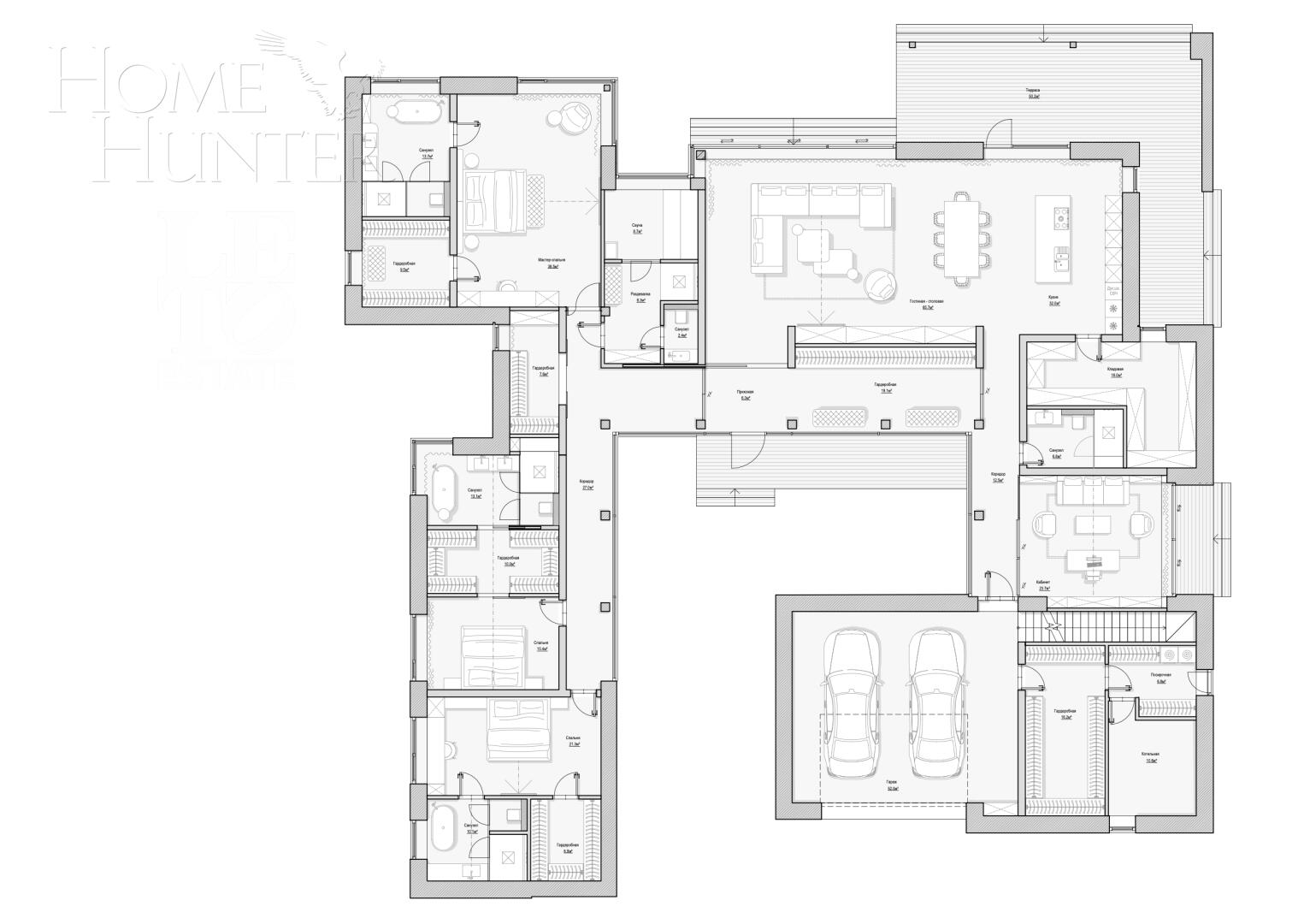 1-этажный коттедж 570 м² без отделки