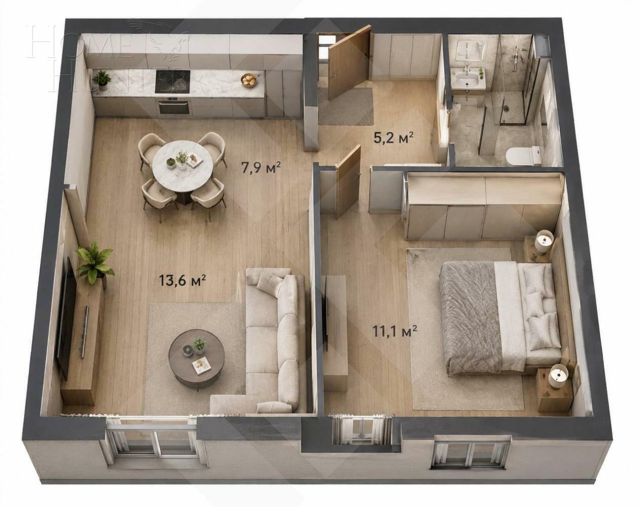 2-КОМН. КВАРТИРА БЕЗ ОТДЕЛКИ 38 М² НА 1 ЭТАЖЕ