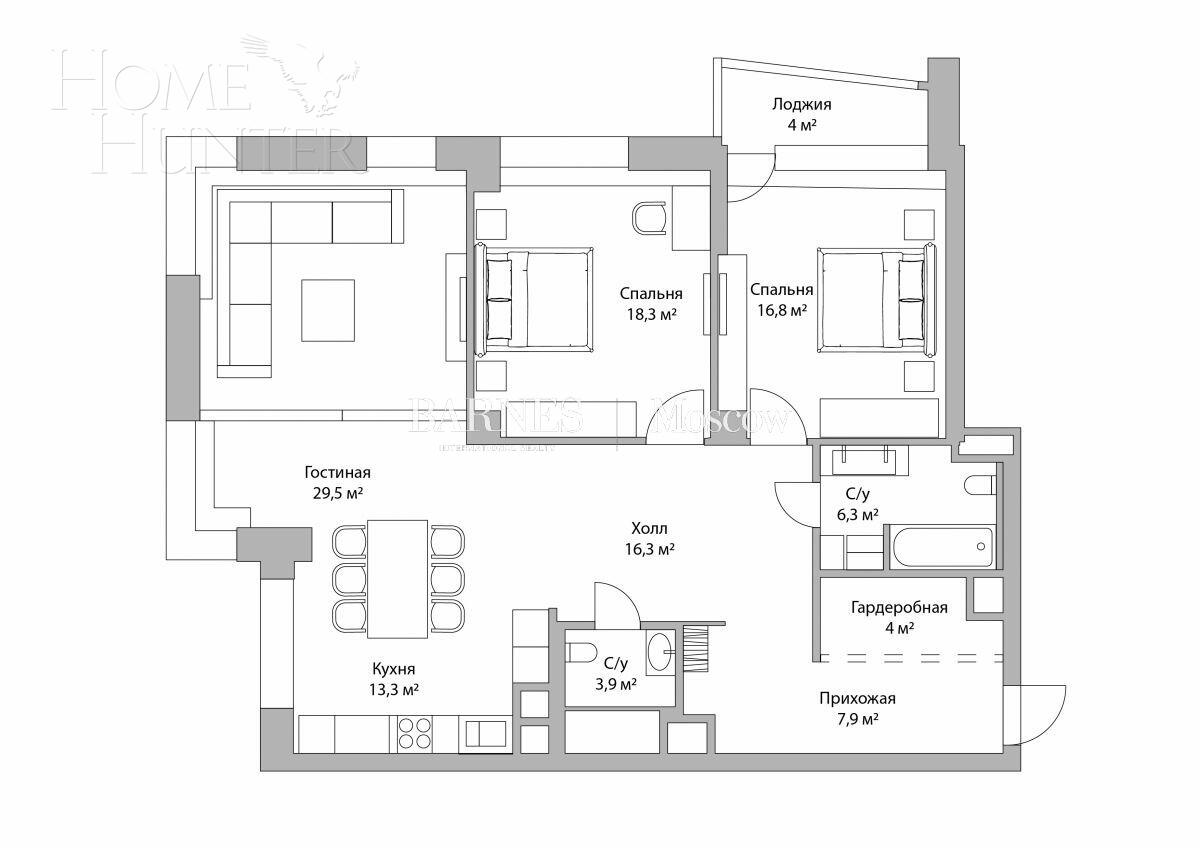 3-КОМН. КВАРТИРА С ОТДЕЛКОЙ 120 М² НА 17 ЭТАЖЕ