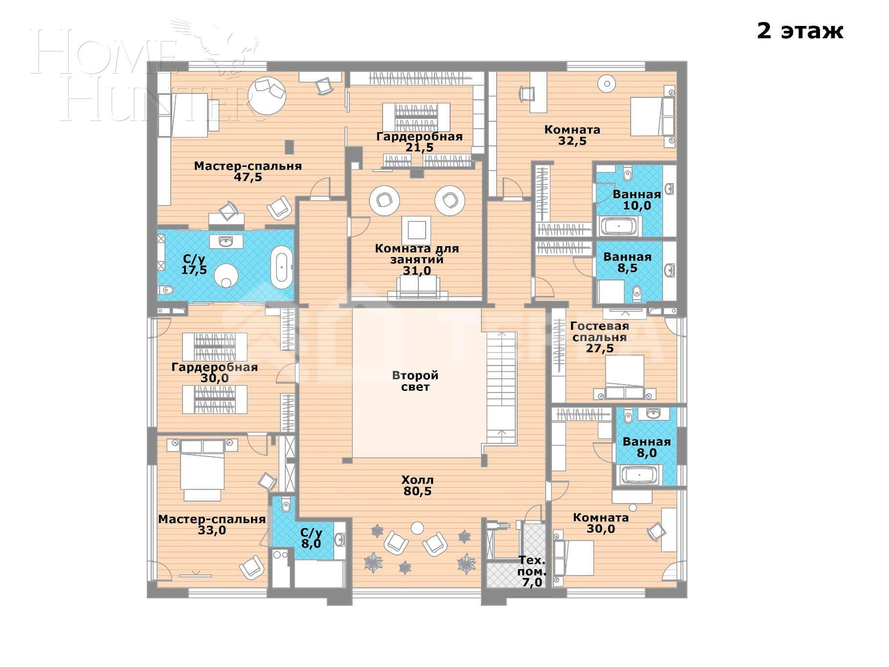 2-этажный коттедж 1 500 м² с отделкой