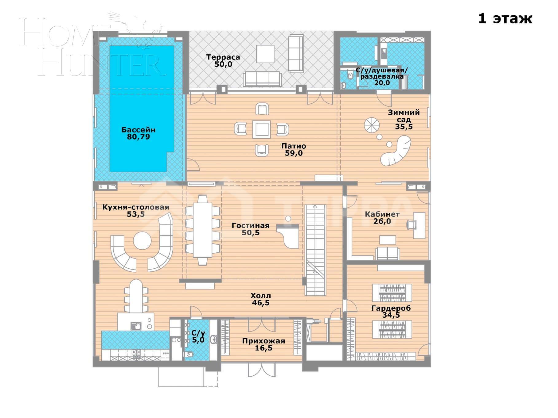 2-этажный коттедж 1 500 м² с отделкой