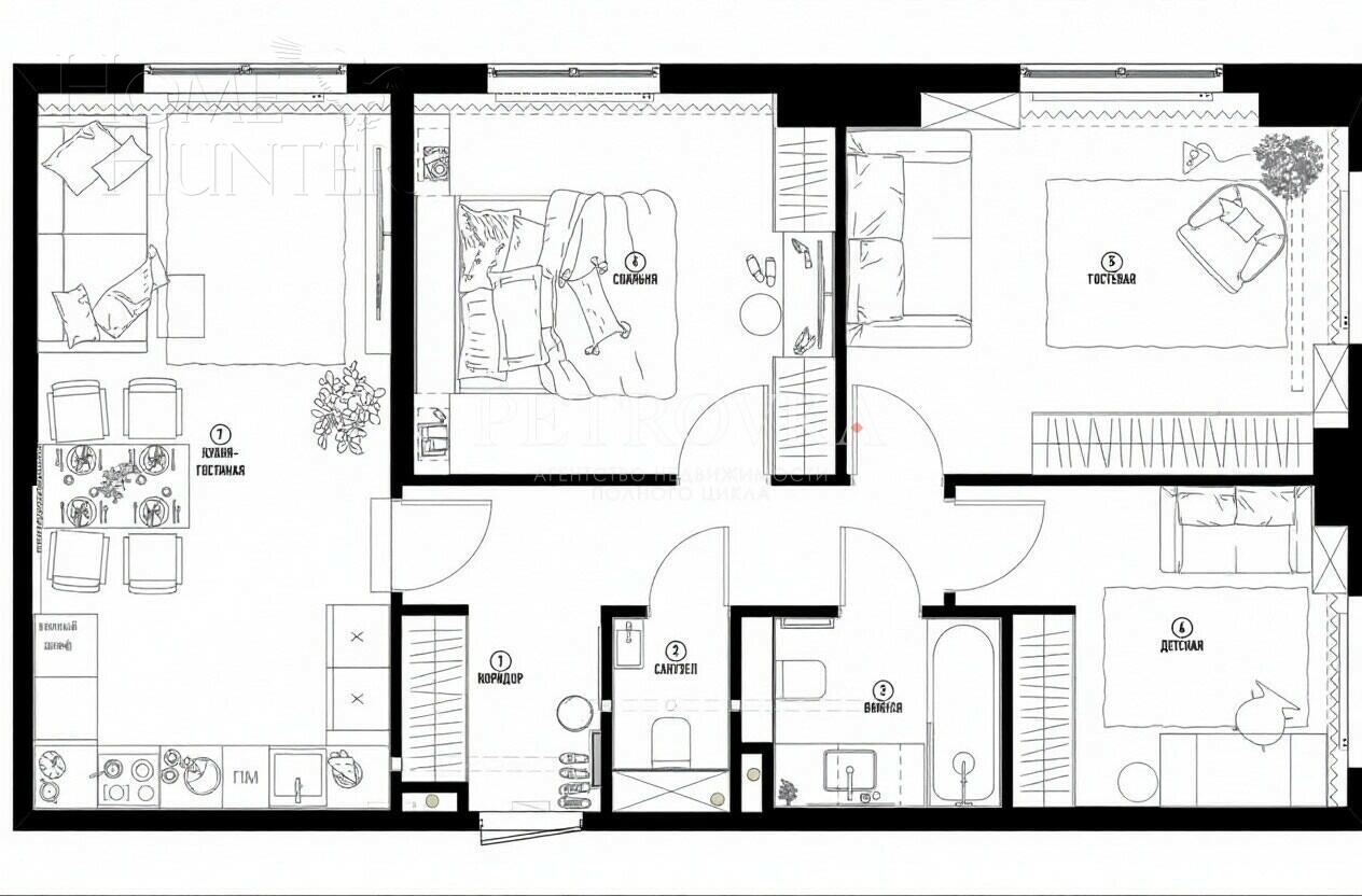 3-КОМН. КВАРТИРА С ОТДЕЛКОЙ 82.1 М² НА 7 ЭТАЖЕ