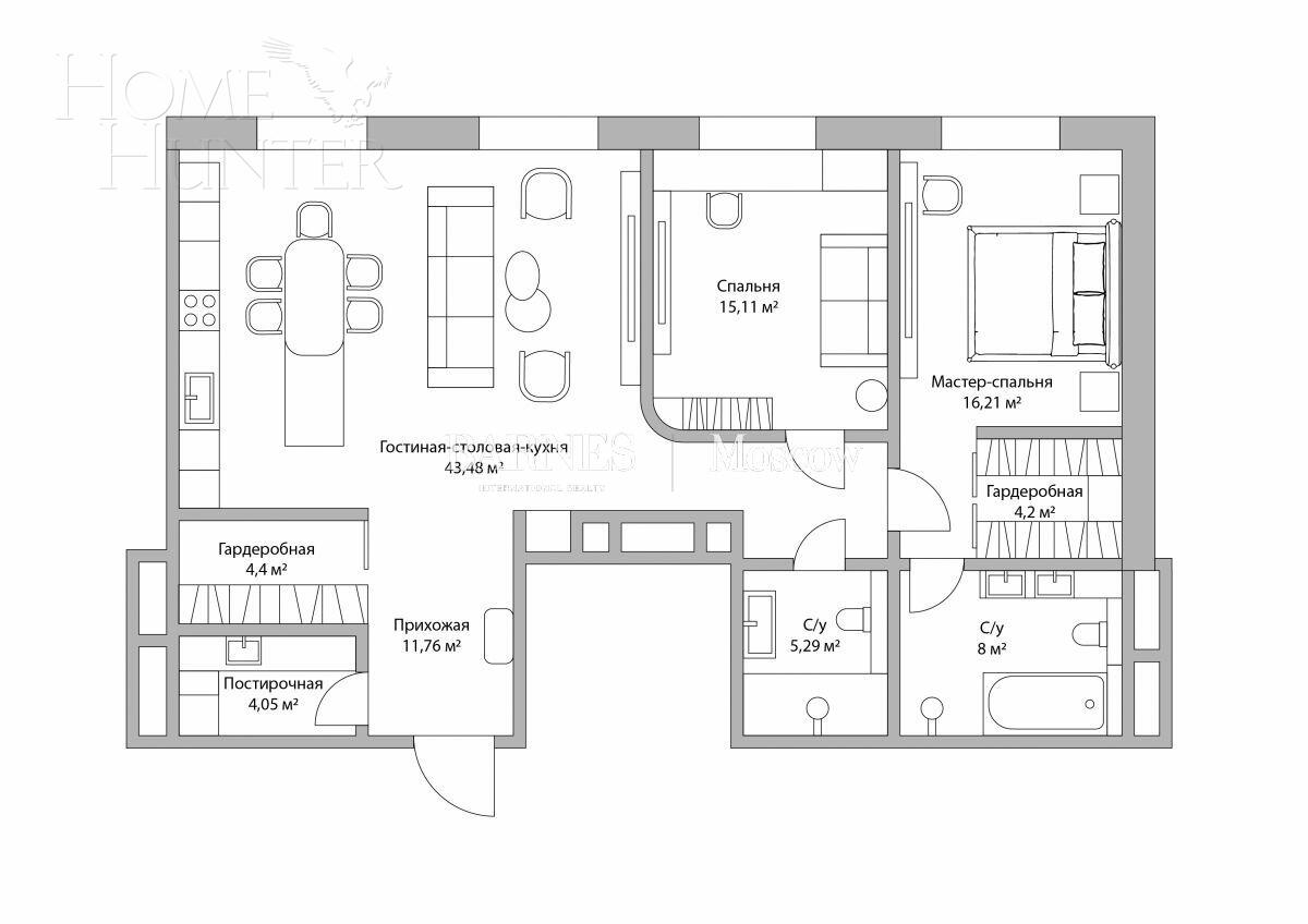 3-КОМН. КВАРТИРА С ОТДЕЛКОЙ 112 М² НА 5 ЭТАЖЕ