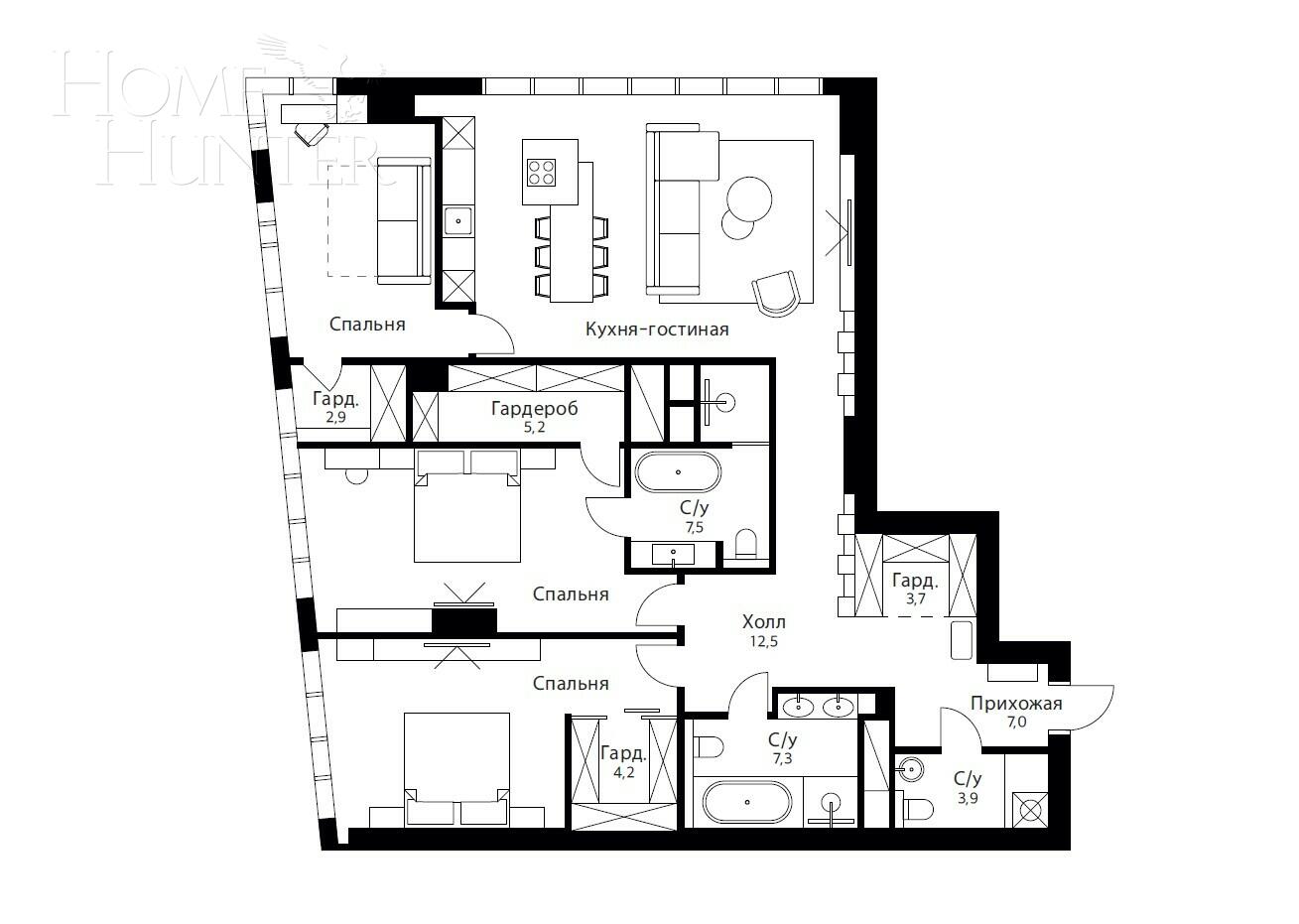 4-КОМН. КВАРТИРА С ОТДЕЛКОЙ 147.5 М² НА 22 ЭТАЖЕ