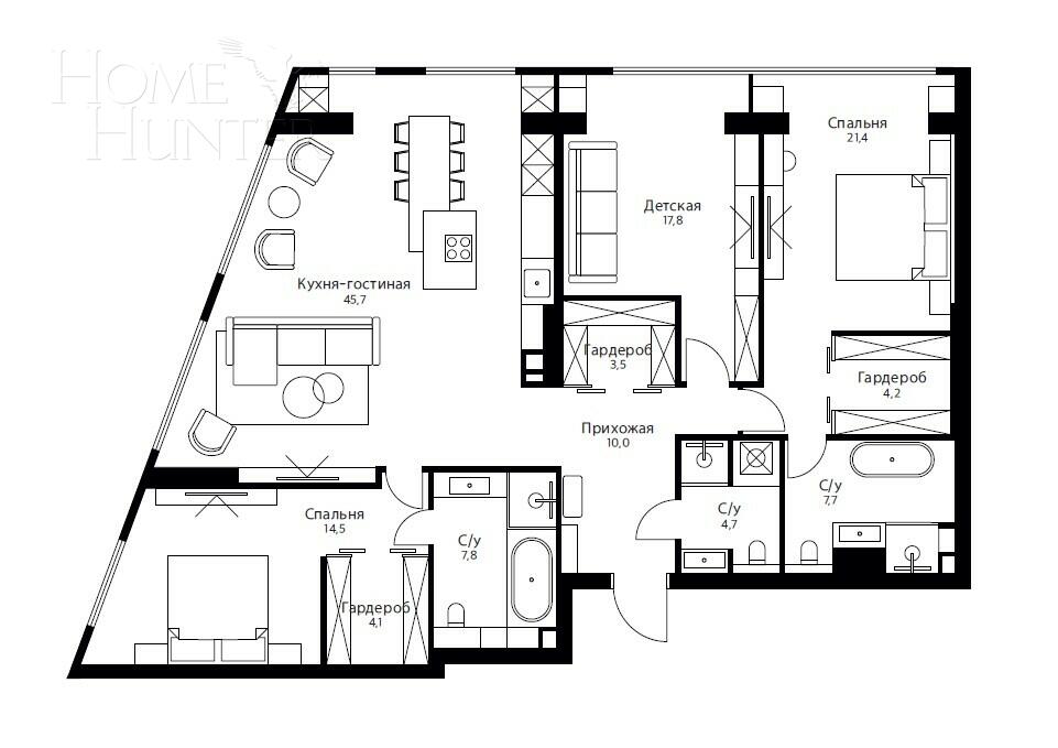 4-КОМН. КВАРТИРА С ОТДЕЛКОЙ 144 М² НА 7 ЭТАЖЕ