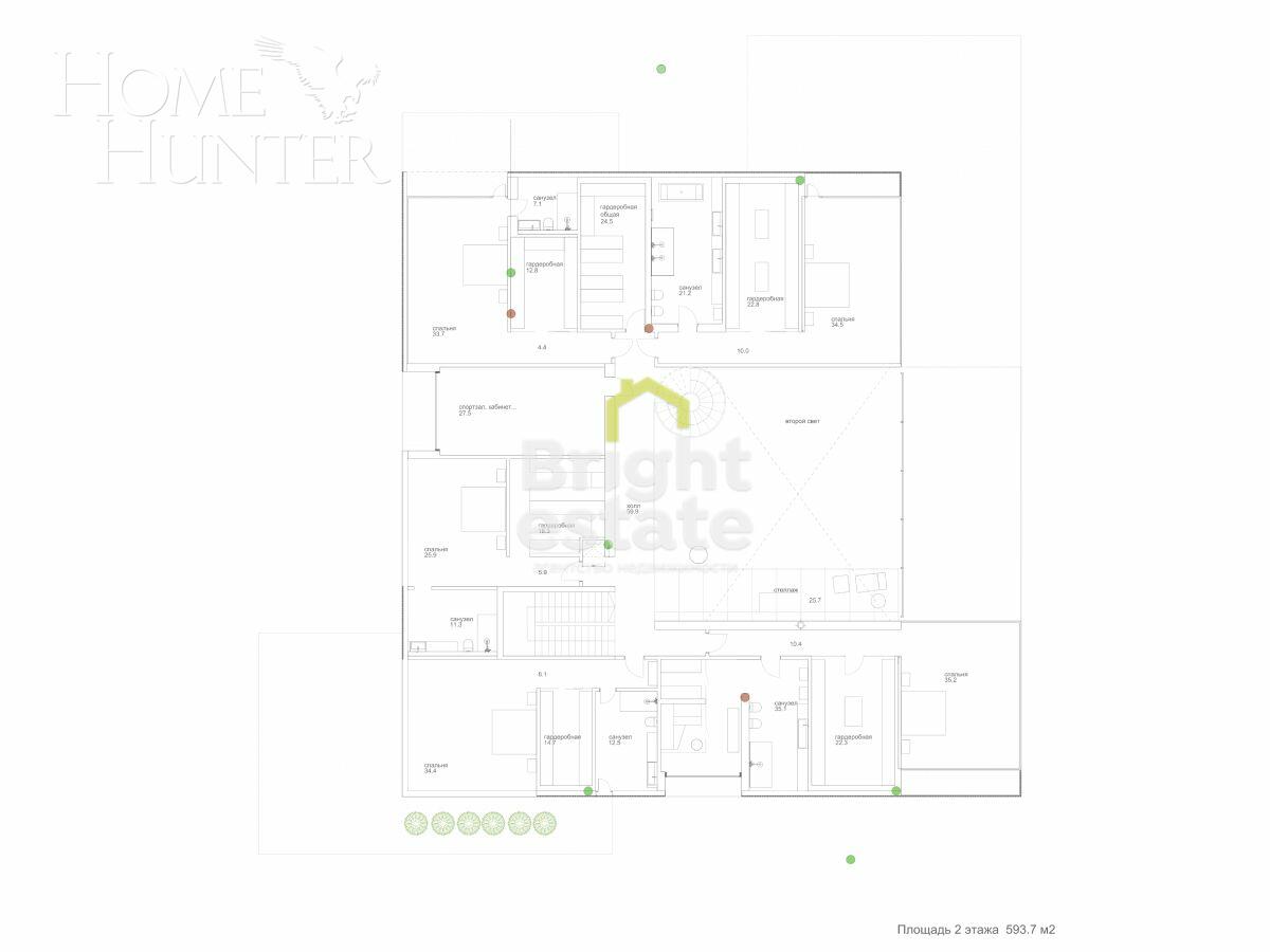 2-этажный коттедж 1 300 м² без отделки