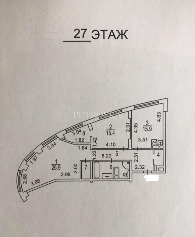 3-КОМН. КВАРТИРА С ОТДЕЛКОЙ 87.5 М² НА 27 ЭТАЖЕ