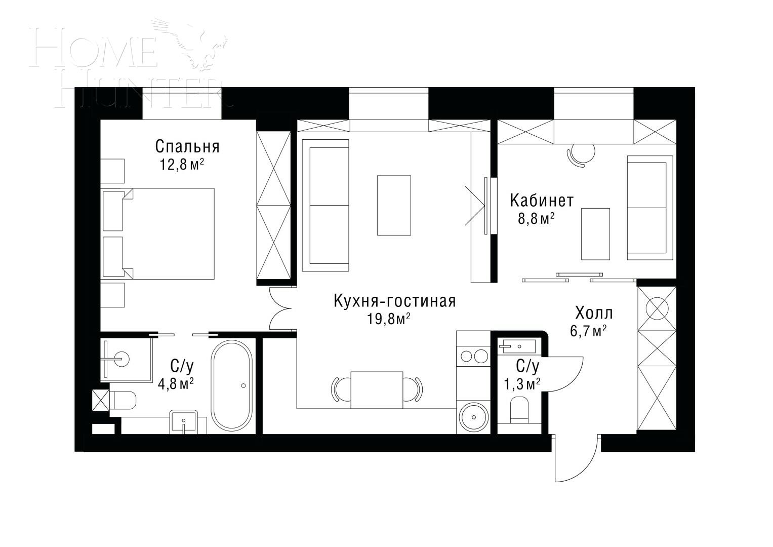 3-КОМН. АПАРТАМЕНТЫ С ОТДЕЛКОЙ 57 М² НА 6 ЭТАЖЕ