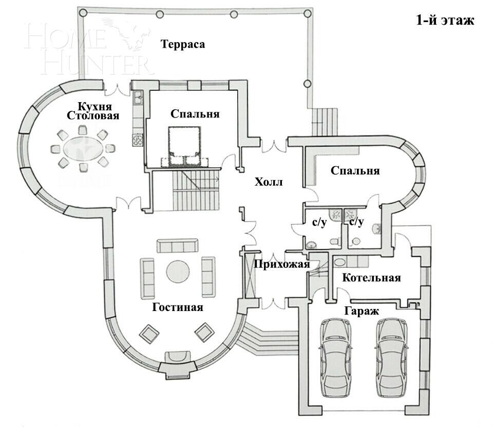 1-этажный коттедж 740 м² без отделки