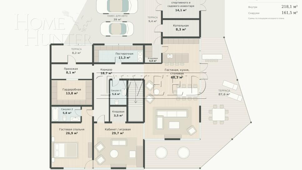 2-этажный коттедж 500 м² без отделки