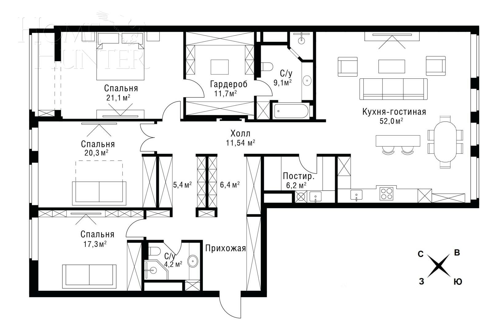 4-КОМН. КВАРТИРА С ОТДЕЛКОЙ 186 М² НА 10 ЭТАЖЕ