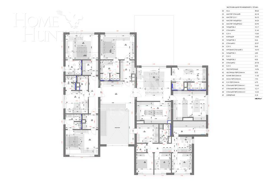 2-этажный коттедж 1 900 м² с отделкой