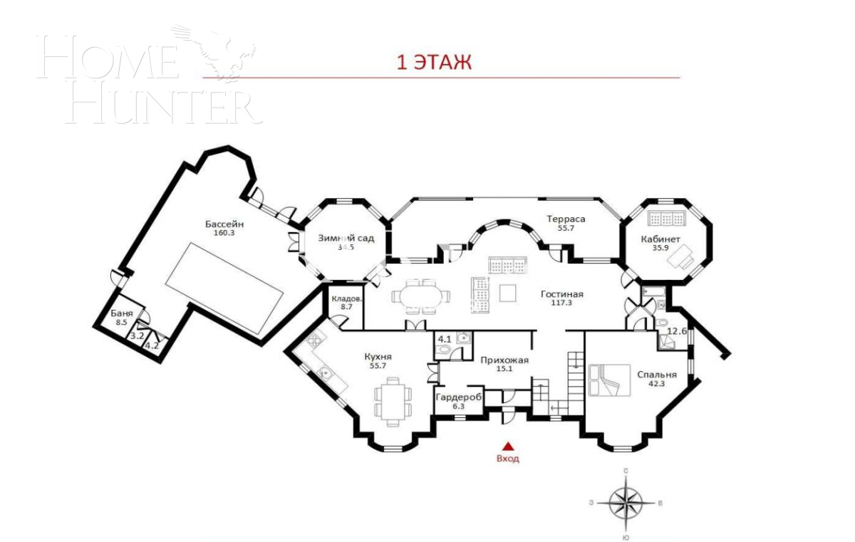 2-этажный коттедж 1 400 м² с отделкой