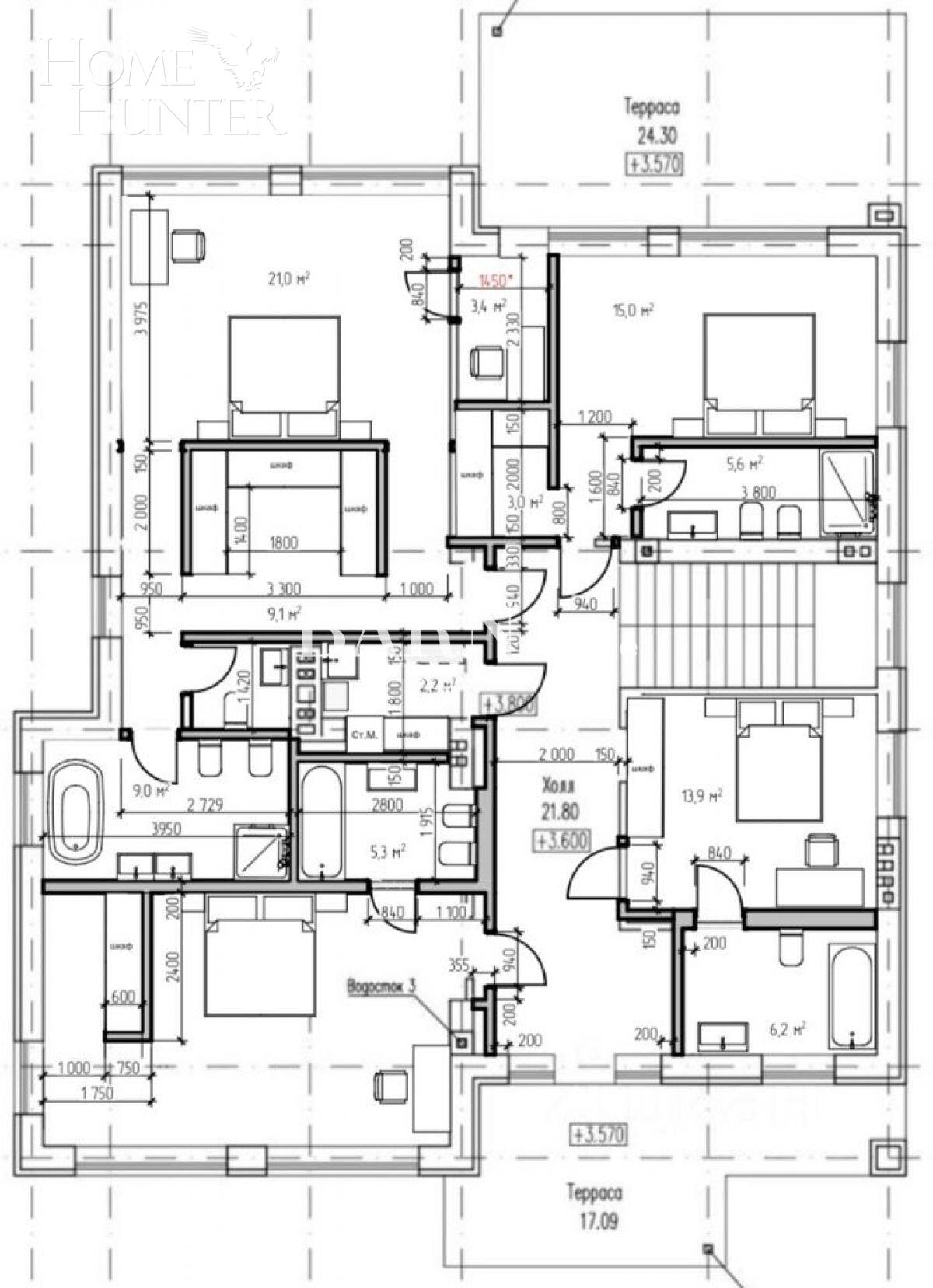 2-этажный коттедж 350 м² без отделки
