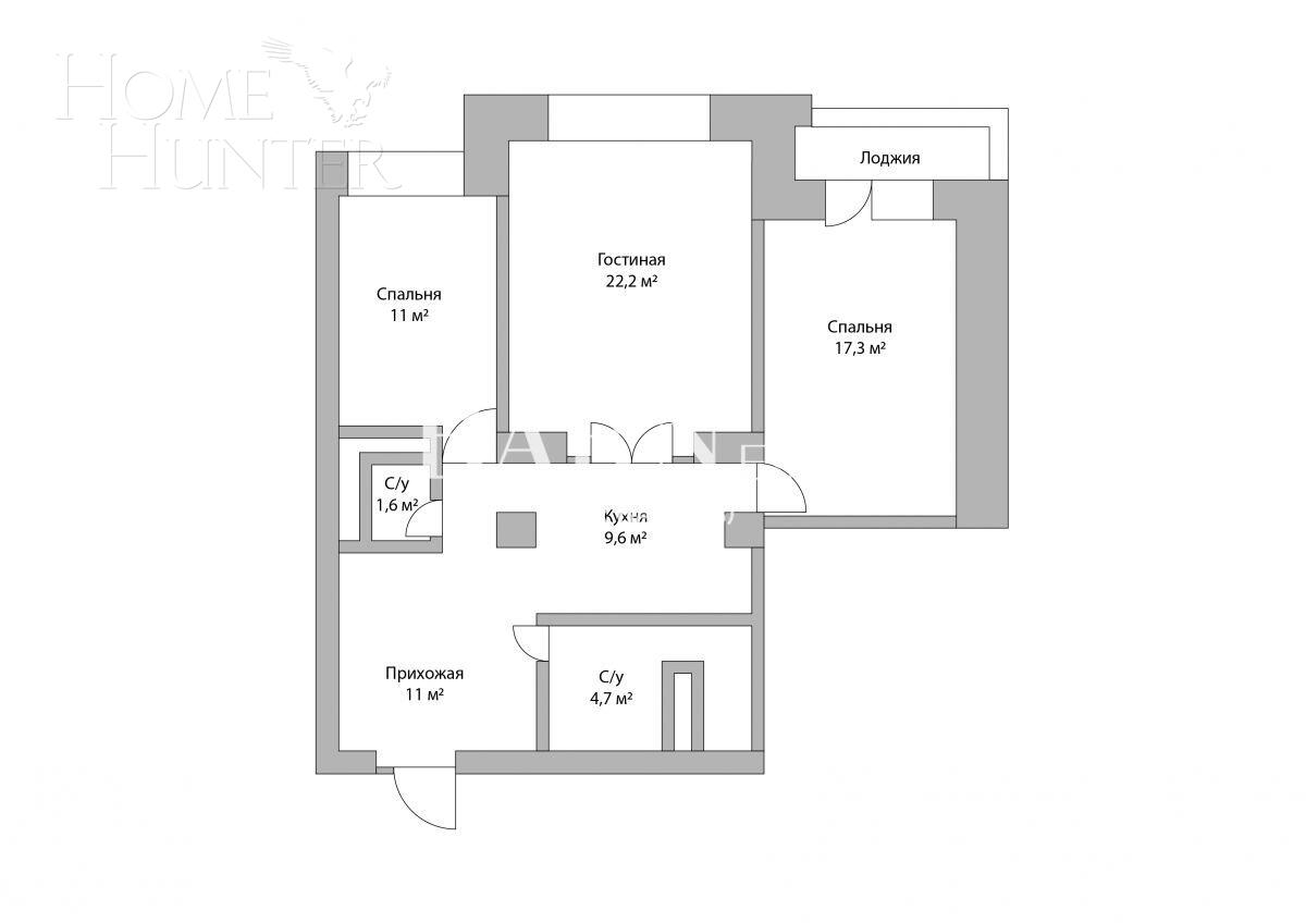 3-КОМН. КВАРТИРА БЕЗ ОТДЕЛКИ 85 М² НА 6 ЭТАЖЕ