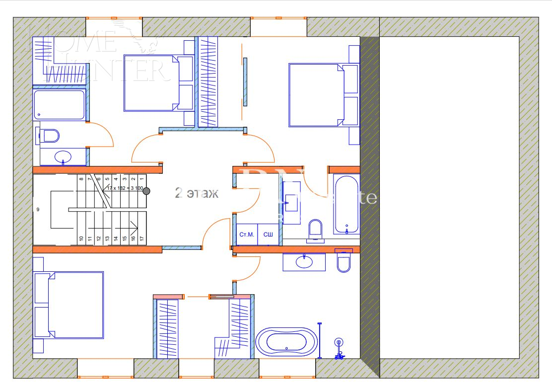 2-этажный коттедж 300 м² без отделки