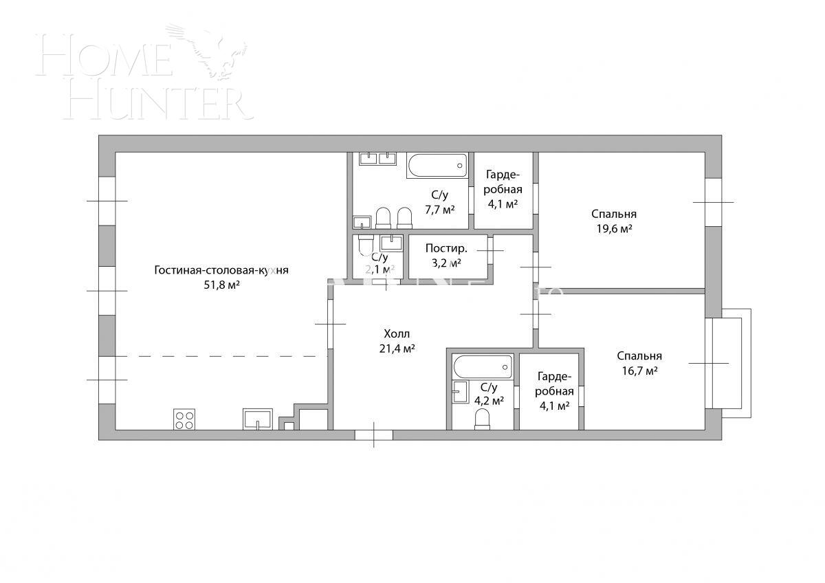 3-КОМН. КВАРТИРА БЕЗ ОТДЕЛКИ 134.9 М² НА 2 ЭТАЖЕ