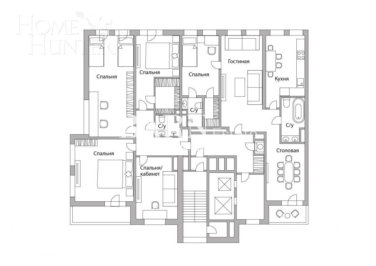6-КОМН. КВАРТИРА БЕЗ ОТДЕЛКИ 311.4 М² НА 8 ЭТАЖЕ