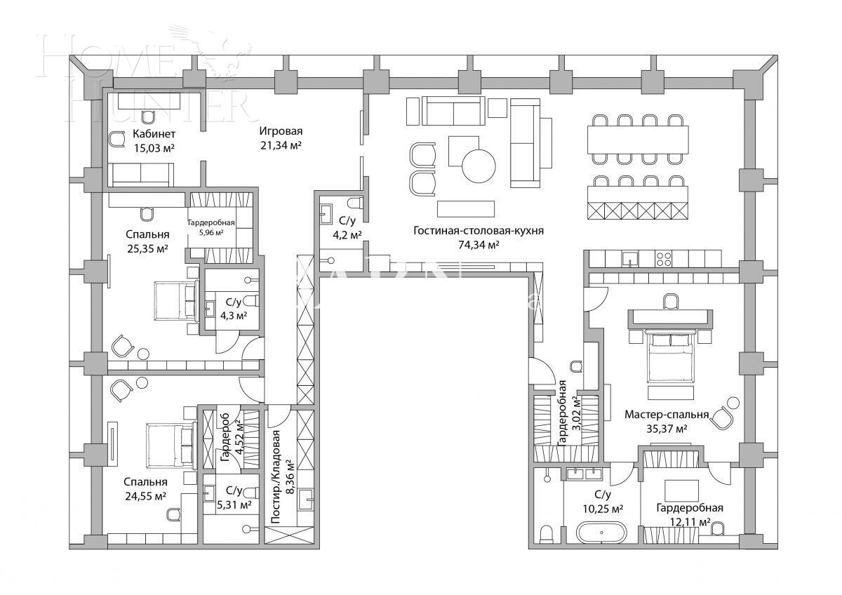 5-КОМН. КВАРТИРА С ОТДЕЛКОЙ 296 М² НА 35 ЭТАЖЕ