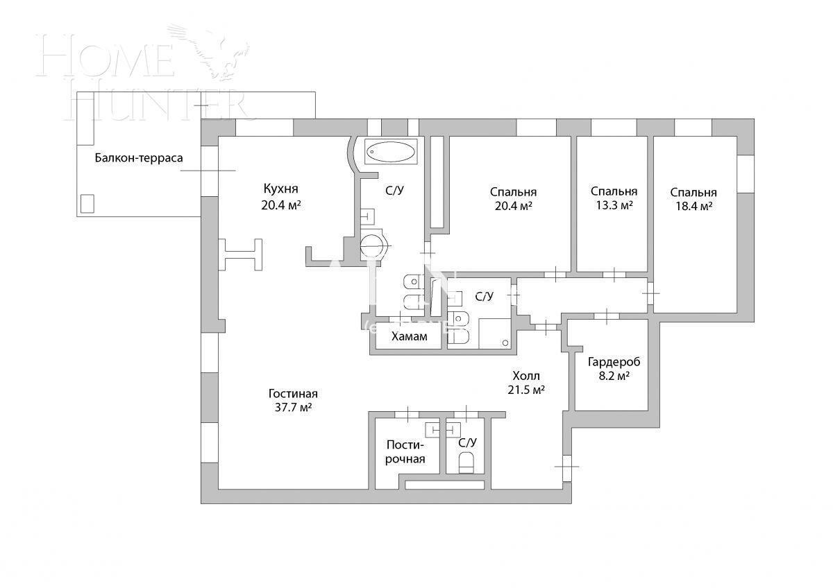 5-КОМН. КВАРТИРА С ОТДЕЛКОЙ 187.8 М² НА 4 ЭТАЖЕ