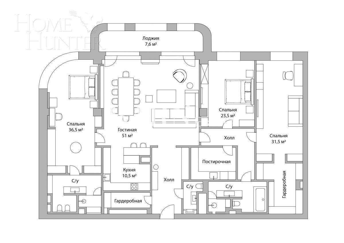4-КОМН. КВАРТИРА С ОТДЕЛКОЙ 238 М² НА 2 ЭТАЖЕ