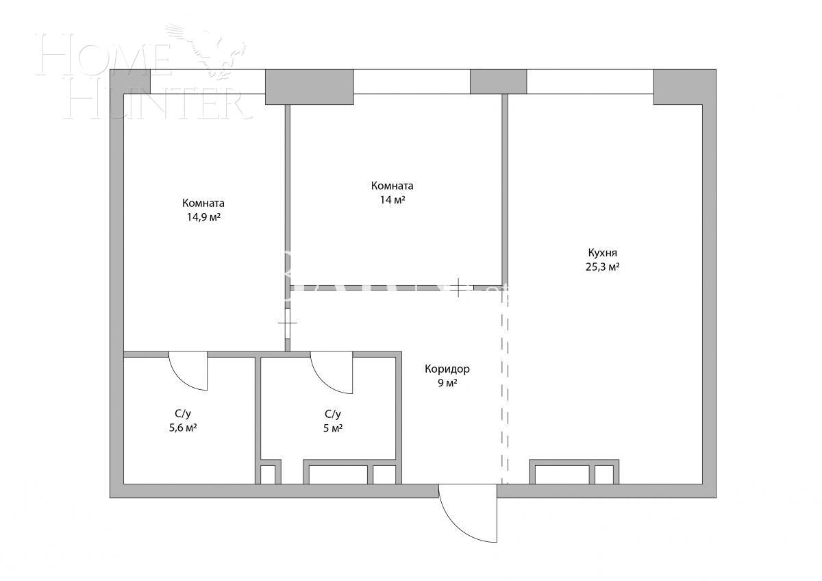 3-КОМН. КВАРТИРА БЕЗ ОТДЕЛКИ 74.4 М² НА 19 ЭТАЖЕ