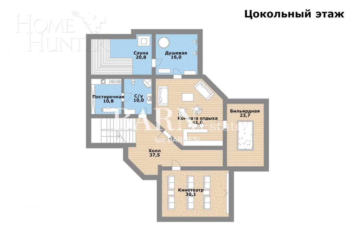 3-этажный коттедж 700 м² без отделки