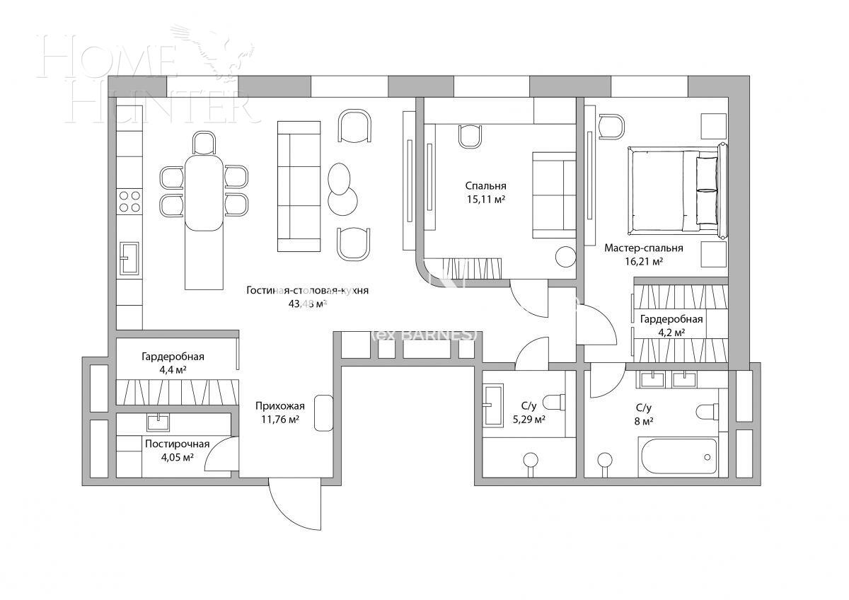 3-КОМН. КВАРТИРА С ОТДЕЛКОЙ 112 М² НА 5 ЭТАЖЕ