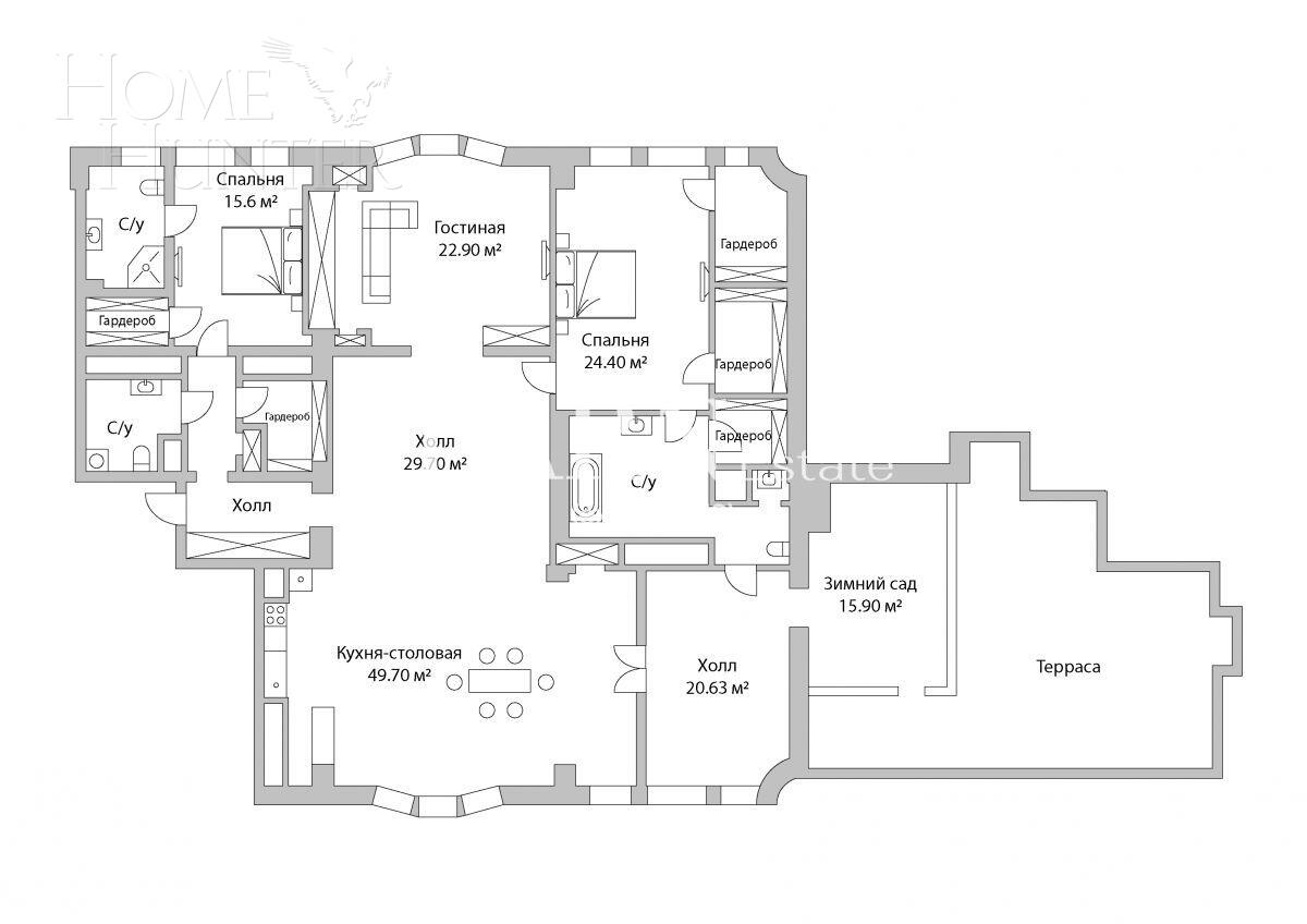 4-КОМН. ПЕНТХАУС С ОТДЕЛКОЙ 258 М² НА 11 ЭТАЖЕ