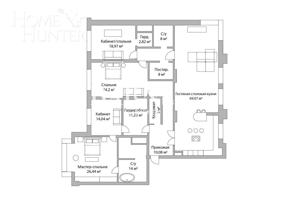 5-КОМН. КВАРТИРА БЕЗ ОТДЕЛКИ 220 М² НА 4 ЭТАЖЕ
