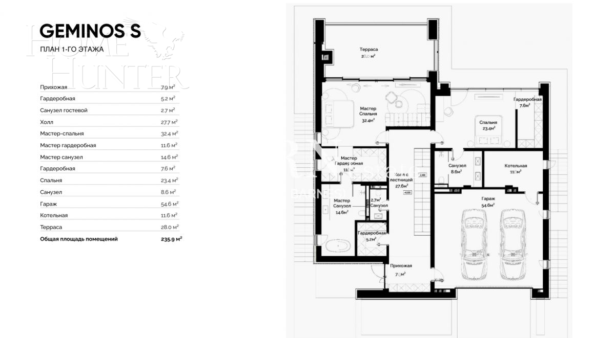 2-этажный коттедж 515 м² без отделки