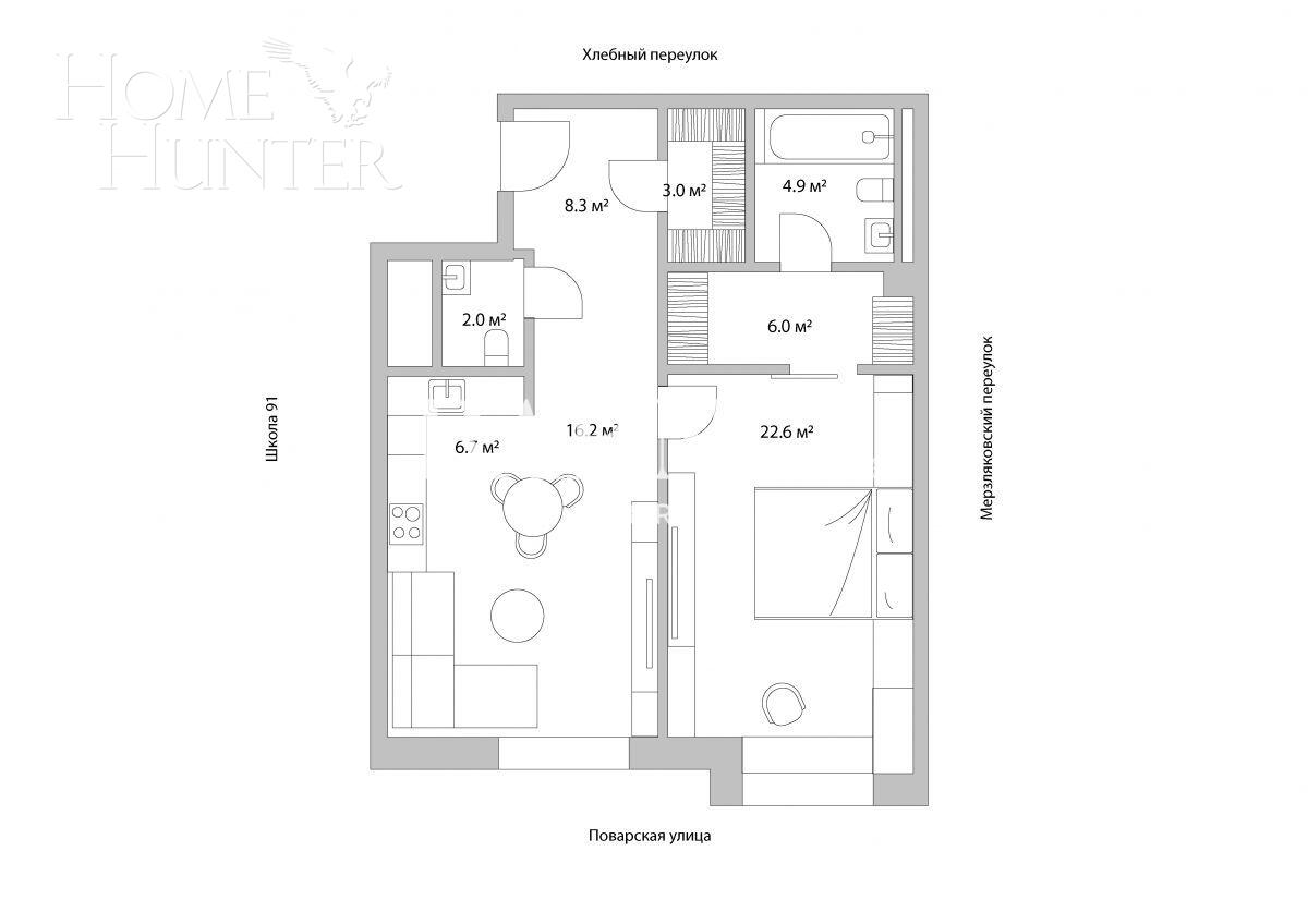 2-КОМН. АПАРТАМЕНТЫ БЕЗ ОТДЕЛКИ 69.7 М² НА 5 ЭТАЖЕ