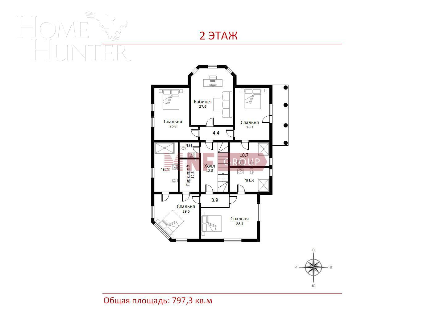2-этажный коттедж 797.3 м² с отделкой