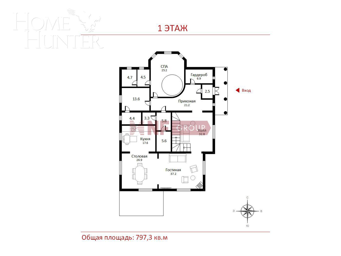 2-этажный коттедж 797.3 м² с отделкой