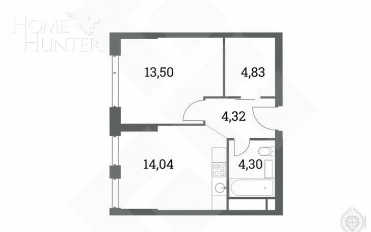 1-КОМН. КВАРТИРА БЕЗ ОТДЕЛКИ 45 М² НА 39 ЭТАЖЕ