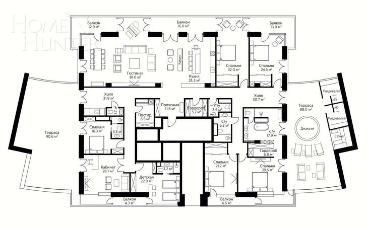 6-КОМН. КВАРТИРА БЕЗ ОТДЕЛКИ 478 М² НА 2 ЭТАЖЕ