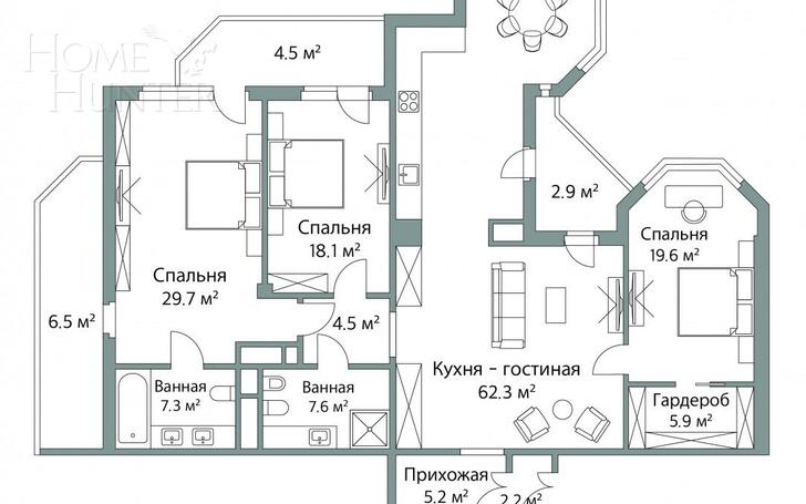 4-КОМН. КВАРТИРА БЕЗ ОТДЕЛКИ 168.7 М² НА 4 ЭТАЖЕ